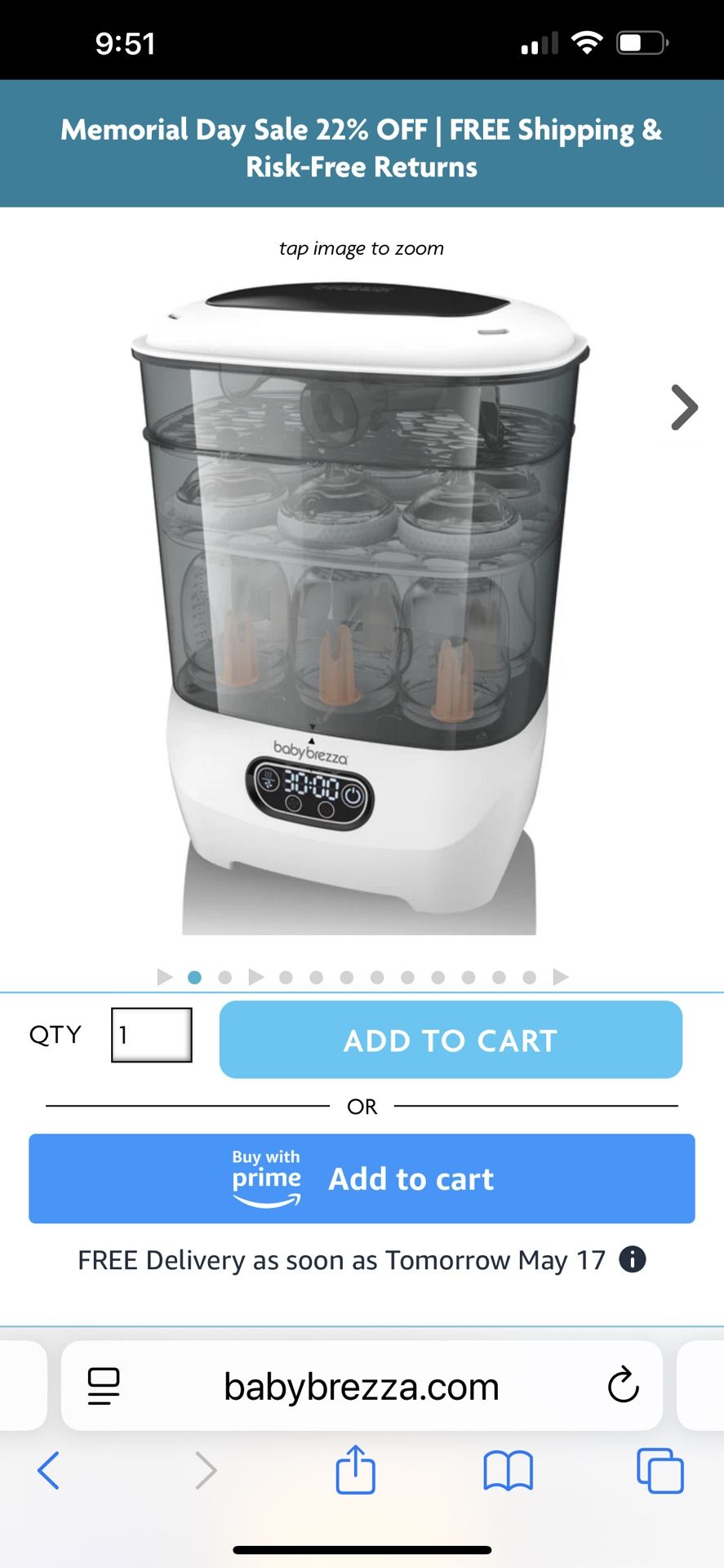 Baby Brezza One Step™ Baby Bottle Sterilizer And Dryer Advanced - Electric Steam Sterilizer With HEPA Filter