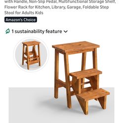 Folding 3 Step Stool, 3 in 1 Wooden Step Ladder