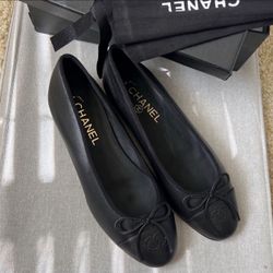 Chanel Flat Ballerina Black Shoes Size 8.5