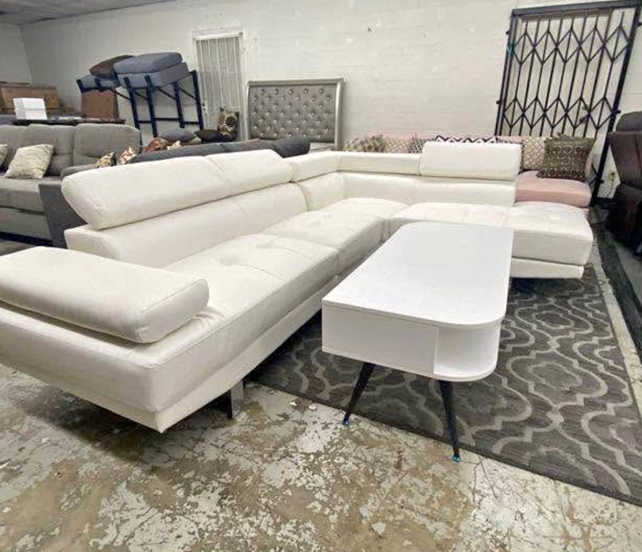 White Modern Adjustable Headrest Sectional 🔥buy Now Pay Later
