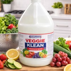 Veggie Klean produce wash designed to clean fruits and vegetables by removing dirt, wax, pesticide residue, and contaminants from fresh produce. Large