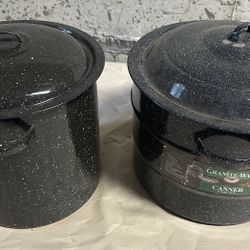 Granite Ware Canners. 21.5 Quart canning pot and tall canning pot.
