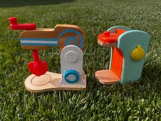 Melissa and Doug wooden toy, wood mixer, and wood coffee maker