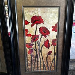 Large Framed Red Floral Art Prints (Pair or Single)