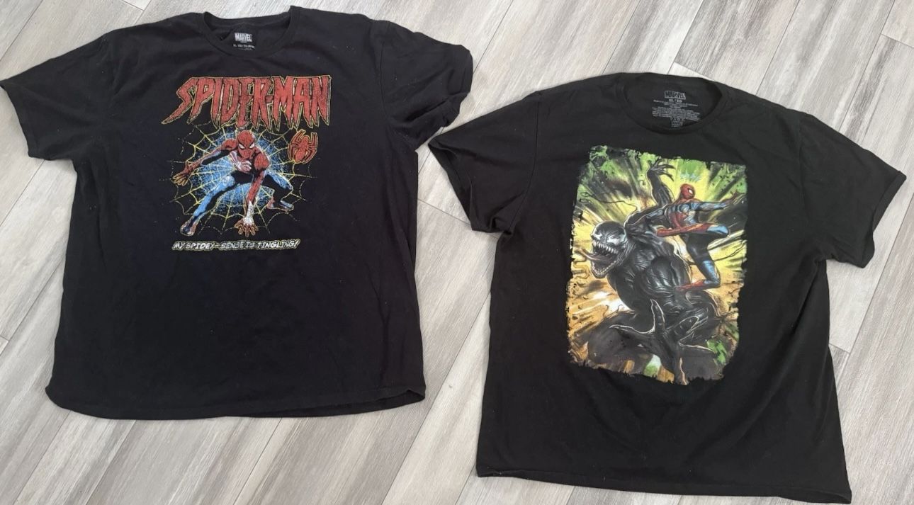 2 Extra Large Graphic Marvel T-Shirts Spider-Man and Spider-Man & Venom
