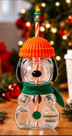 Starbucks Peanuts Snoopy Glass Cold Cup Tumbler