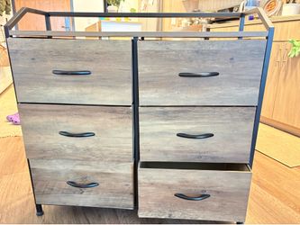 Fabric dresser with 6 drawers and wood top
