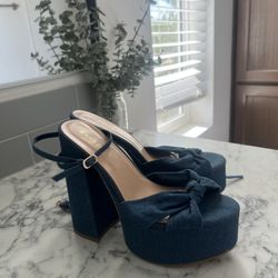 Jean Print Platform Heels