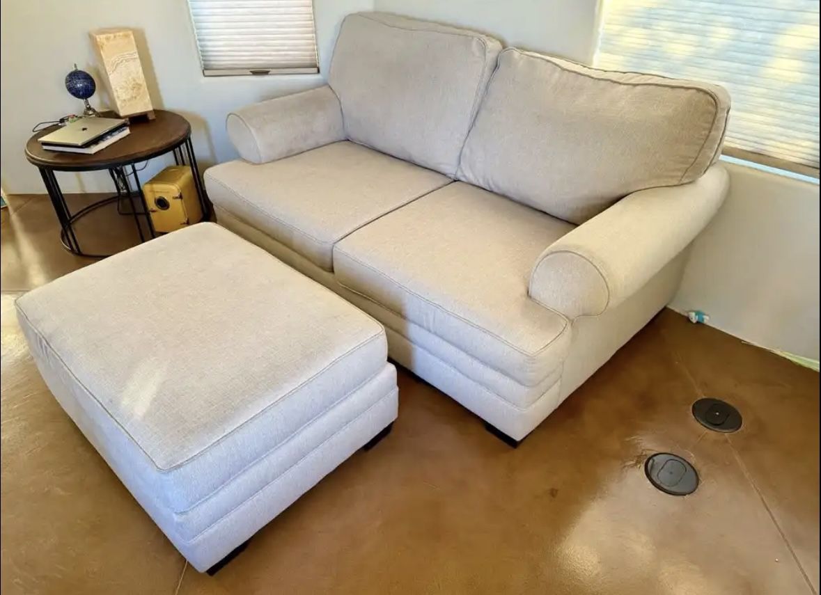 Beige Sofa With Ottoman