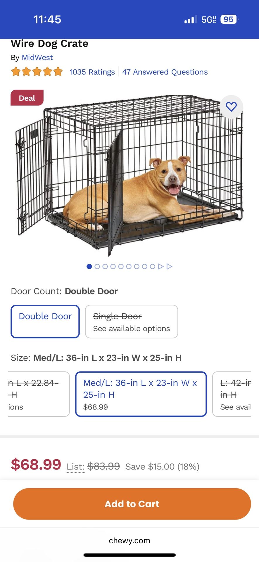 New 36in Two Door Collapsible Kennel