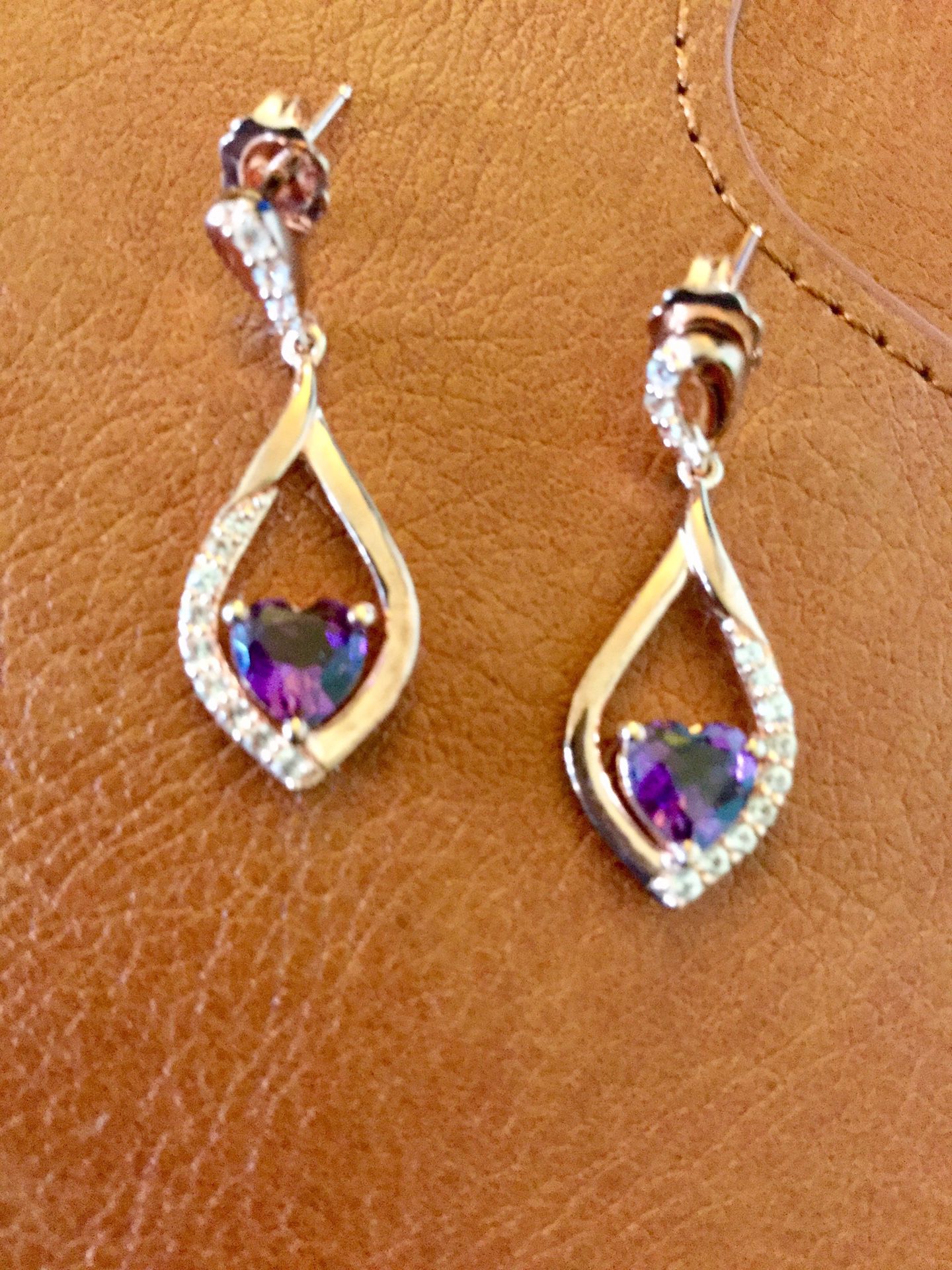Amethyst gemstone Rose Gold earrings with delicate crystals / New jewelry beautiful 💜 🎉