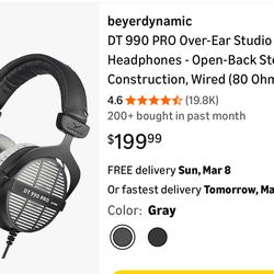 beyerdynamic DT 990 PRO Over-Ear Studio Monitor Headphones - Open-Back Stereo Construction, Wired (80 Ohm, Grey)