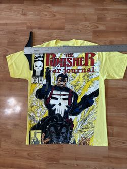 Vintage y2k AOP Marvel Punisher War Journal Yellow T-Shirt Size Large #marvel #comics