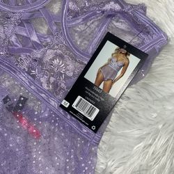 Sexy Floral Embroidery Lace Teddy - High Cut Leg Lingerie Bodysuit With Lace-Up Detail & Racerback Straps