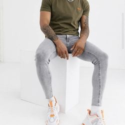 Hugo Dero Contrast Embroidered Logo T-shirt Size S Khaki 