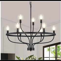 BrkNit 9-Light Black Vintage Farmhouse Candle Chandelier Light Fixture