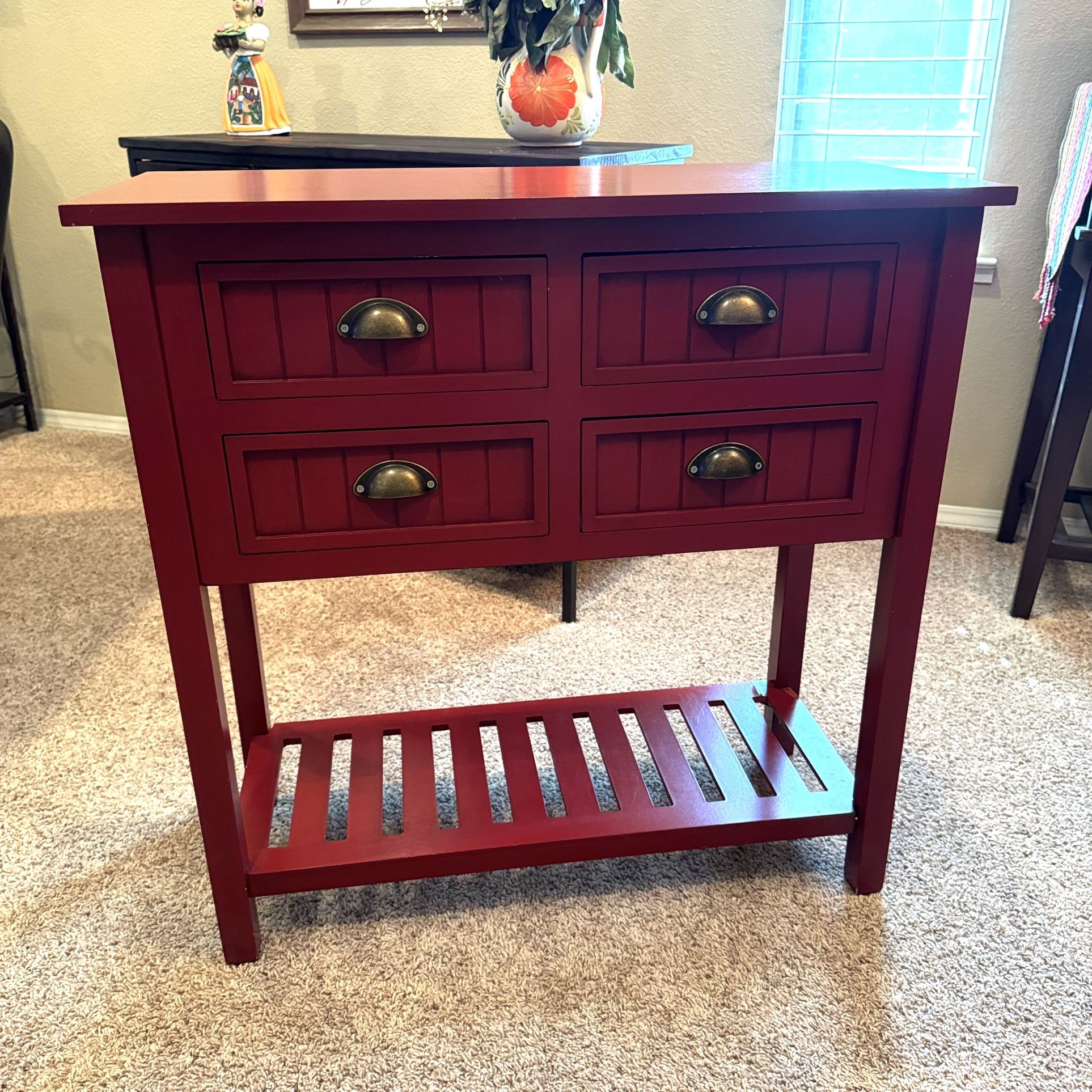 Kirkland Red Wood 4-Drawer Console Table
