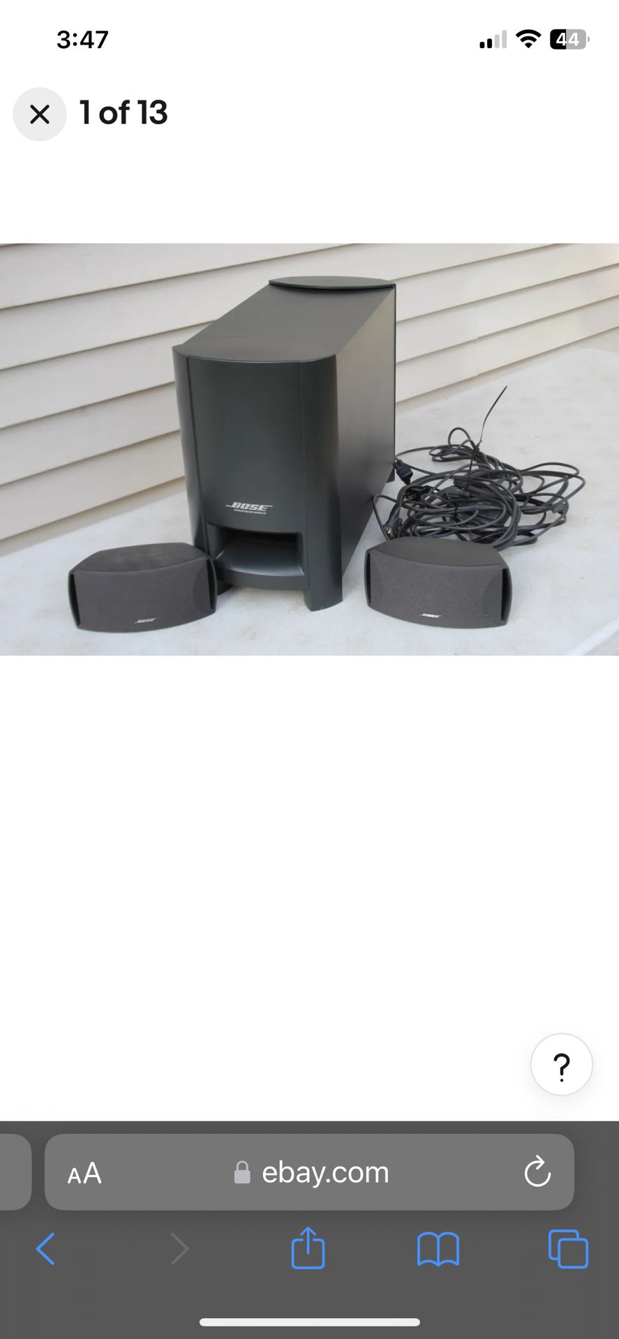 Bose CineMate Digital Home Theater System Subwoofer Sub w/ 2 Speakers + Cords