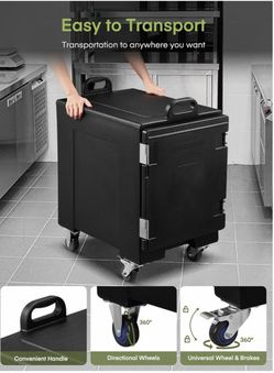 Catering Food Warmer, 82Qt Front Loading Hot Box for Catering for Camping LLDPE Insulated Food Pan Carrier for 5 Full-Size Pan, w/Wheels, Stackable, H
