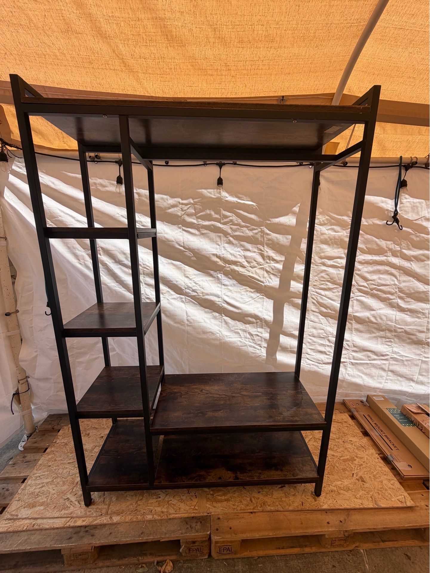 Black Metal & Dark Wood Industrial Shelving Unit