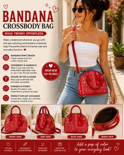 Red Bandana Print Crossbody Purse | Trendy Everyday Shoulder Bag