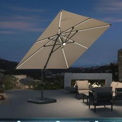 10 x 10 Beige Cantilever Umbrella W/ LED (Base Not Included)
