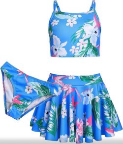 Arshiner Girls Bikini Set 3-Piece Summer Swimsuits Kids Tankini with Skirt Floral Print Swimwear Bikinis for Girls 10- 12Years
