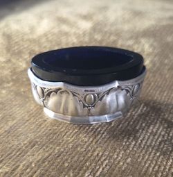 Vintage Alpacca Silver & Cobalt Blue Glass Salt Dip. Nice Condition.