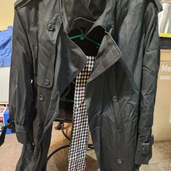 Black Trench Coat With Scarf 