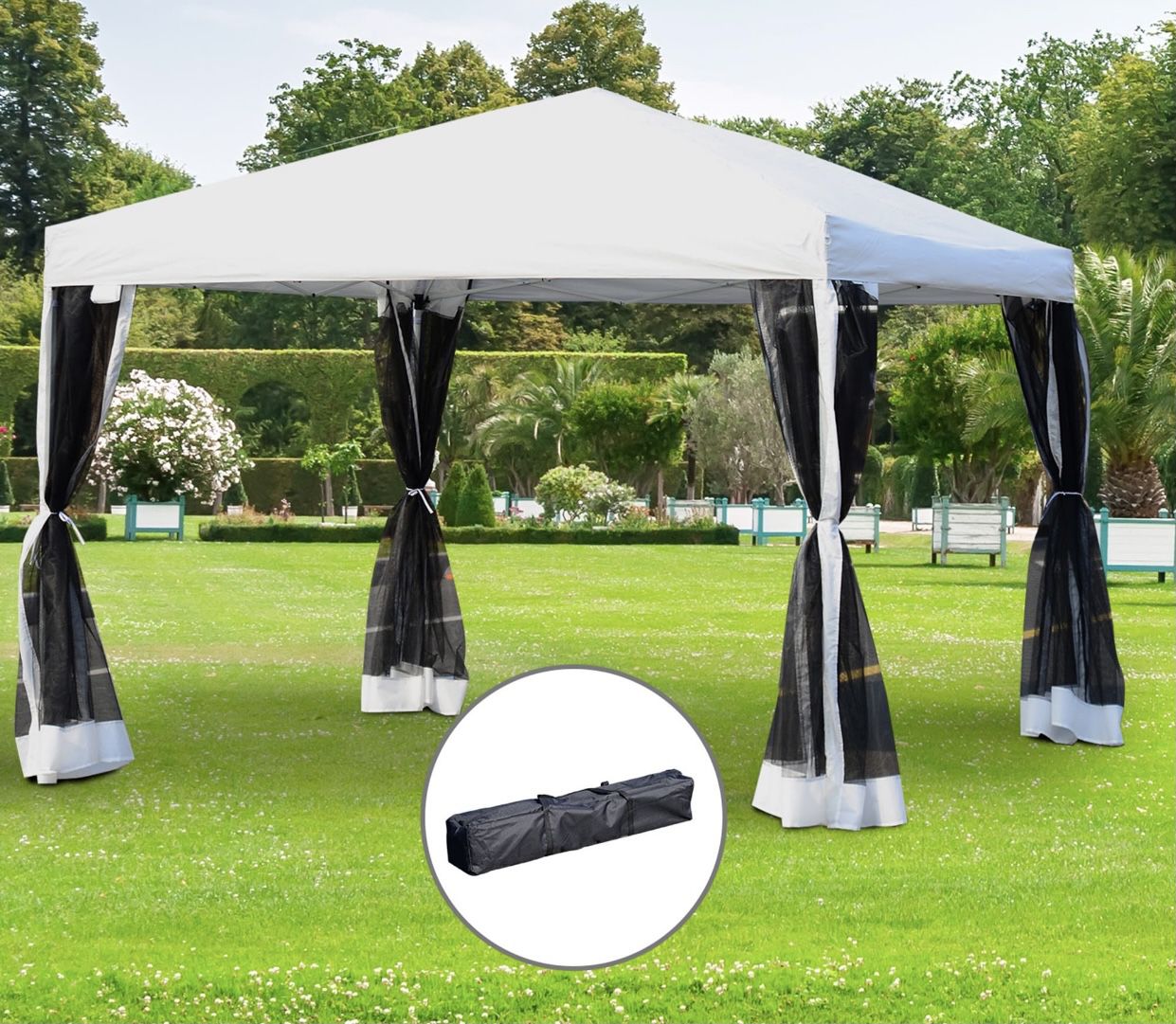 {ONE} Outsunny 10' x 10' Backyard Pop-up Canopy Shade Tent. 9.8 feet wide x 9.8 feet deep x 8.4 feet tall. MSRP $185. Our price $120 + sales tax  	