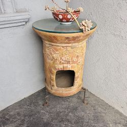 Vintage Chimenea w/Grape Design & Custom Glass Top