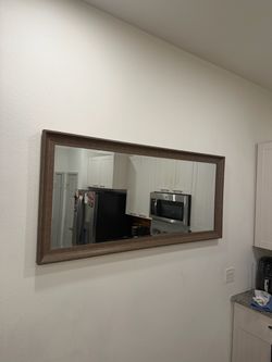 Large Modern Walnut/Wood Grain Framed Wall Mirror (Horizontal or Vertical)