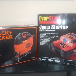 New Never Used B&D Jigsaw And Jump Starter W/PSI Compressor