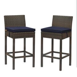 Wicker Woven Blue bar stools