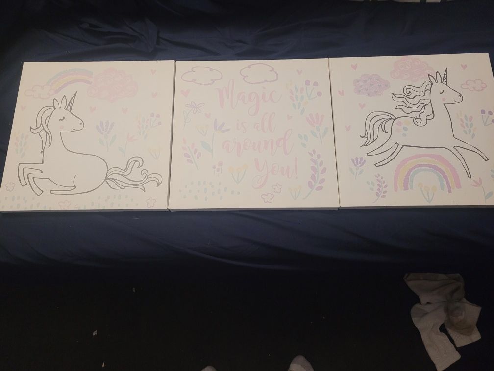 Three Pice Canvas Unicorn Wall Art