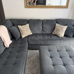 Living Spaces Microfiber Couch With Chaise And Matching Ottoman