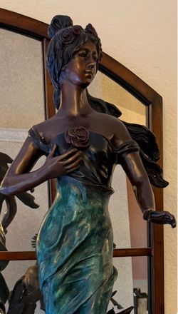 Large Bronze Statue / Sculpture Woman in Wind by A. Moreau