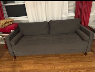 Gray Mid-Century Modern Sofa with Bolster Pillows