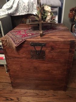Antique Stained heavy wood box For Storage Of Blankets Or Can Be Used As Side Table 