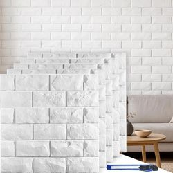 30 Pcs 3D Wall Panels, White Brick Printable 3D Wallpaper Stick and Peel, Self Adhesive Waterproof