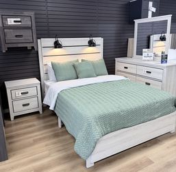 4pc queen bed set white wash