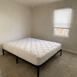 Queen Bed Set (Mattress + Metal Frame) Clean & Ready (Great Condition)