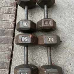 Metal Dumbbell Weights Pairs 50 & 40 Lb 