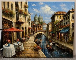 Oil Painting of Venetian Canal Scene Signed Burnett