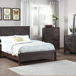 New 5 Piece Bedroom Set .  Rustic Brown .  Free Delivery !