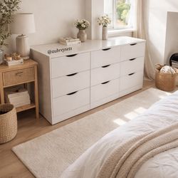 White 9 drawer dresser with spacious drawers