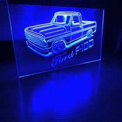 FORD F100 LOW TRUCK LED NEON BLUE LIGHT SIGN 8x12