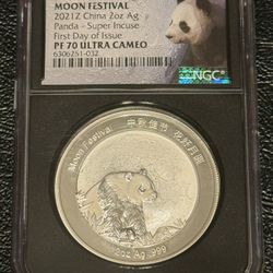 2021 Z China 2 oz Silver Moon Festival Panda Super Incuse PF 70 Ultra Cameo  First Day Of Issue