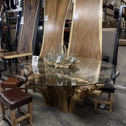 Teak Root Dining Table With Glass Top