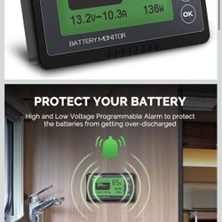 Renogy 500A Battery Monitor with Shunt, High and Low Voltage Programmable Alarm, Range 10V-120V up to 500A, 20ft Shielded Cable, Compatible 12V Lithiu